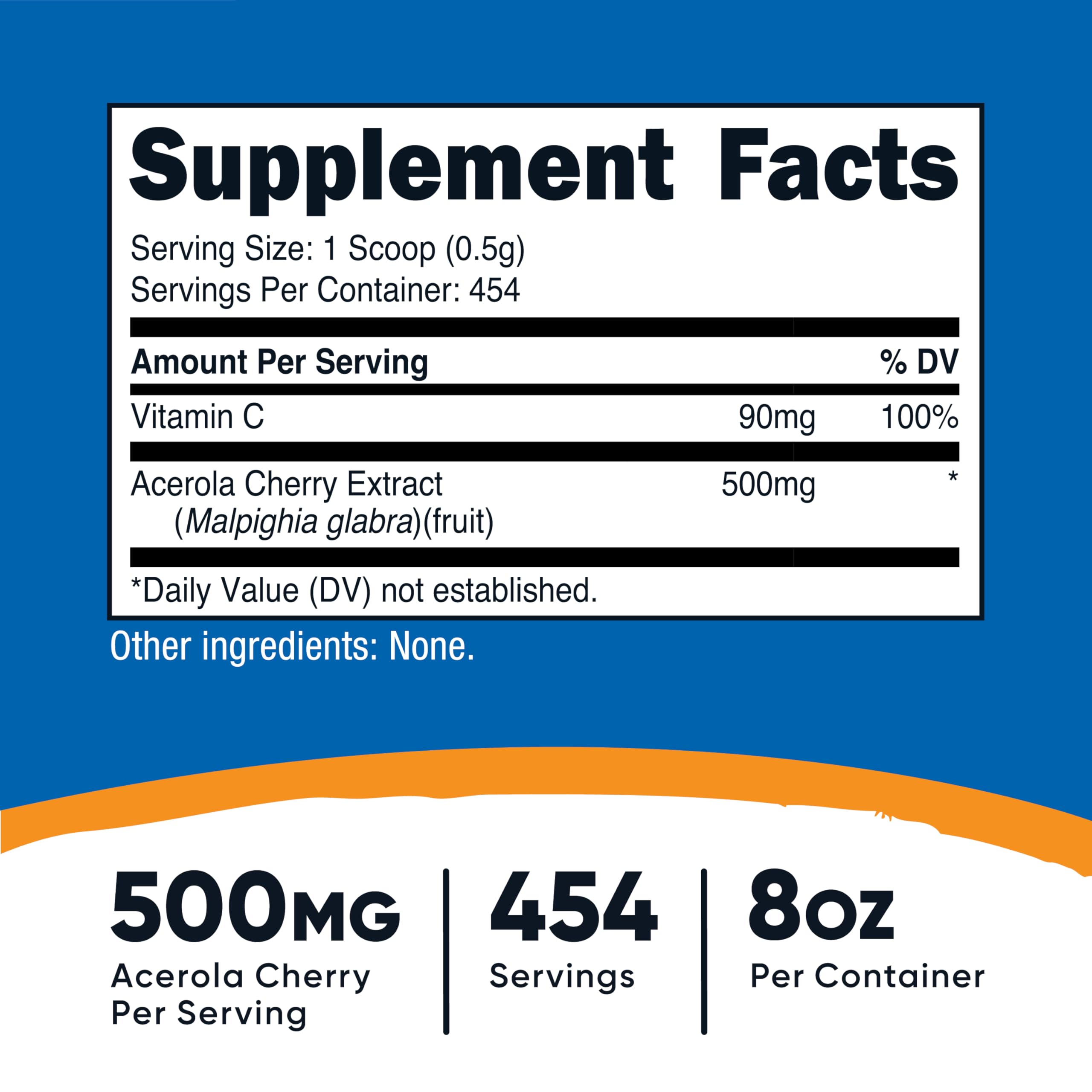 Nutricost Poudre Acerola Cerise, dose 500mg, pratique pour l'apport quotidien en vitamine C