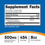 Nutricost Poudre Acerola Cerise, dose 500mg, pratique pour l'apport quotidien en vitamine C