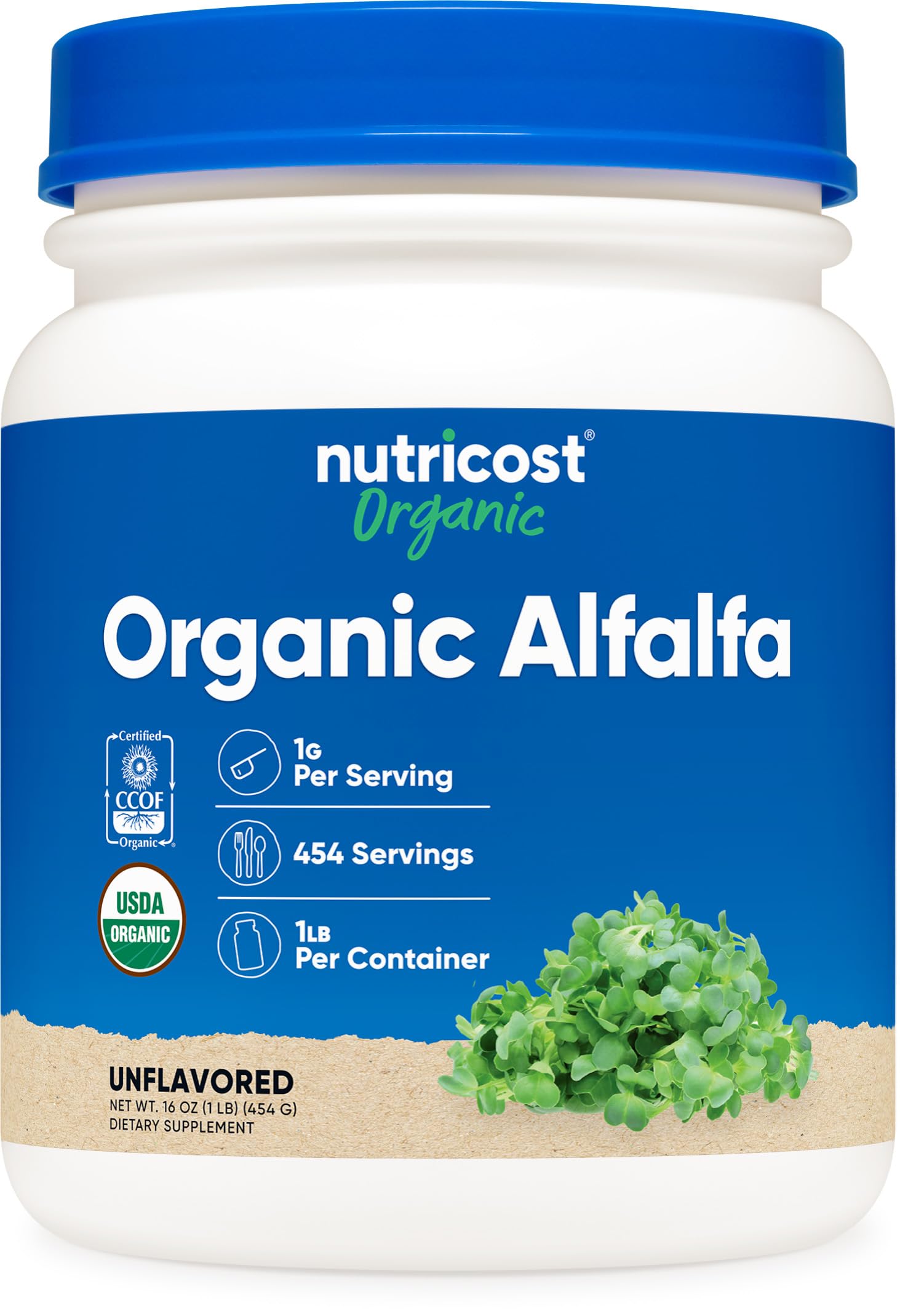 Nutricost Poudre d'Alfalfa biologique dans une bouteille pratique, idéale pour les routines quotidiennes