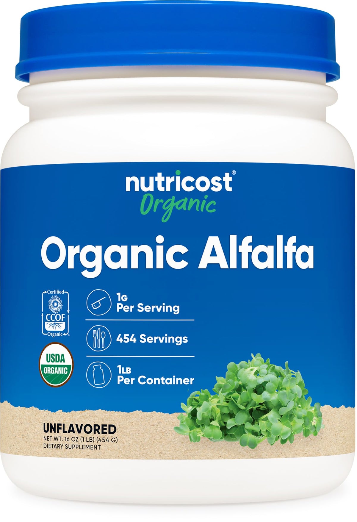 Nutricost Poudre d'Alfalfa biologique dans une bouteille pratique, idéale pour les routines quotidiennes