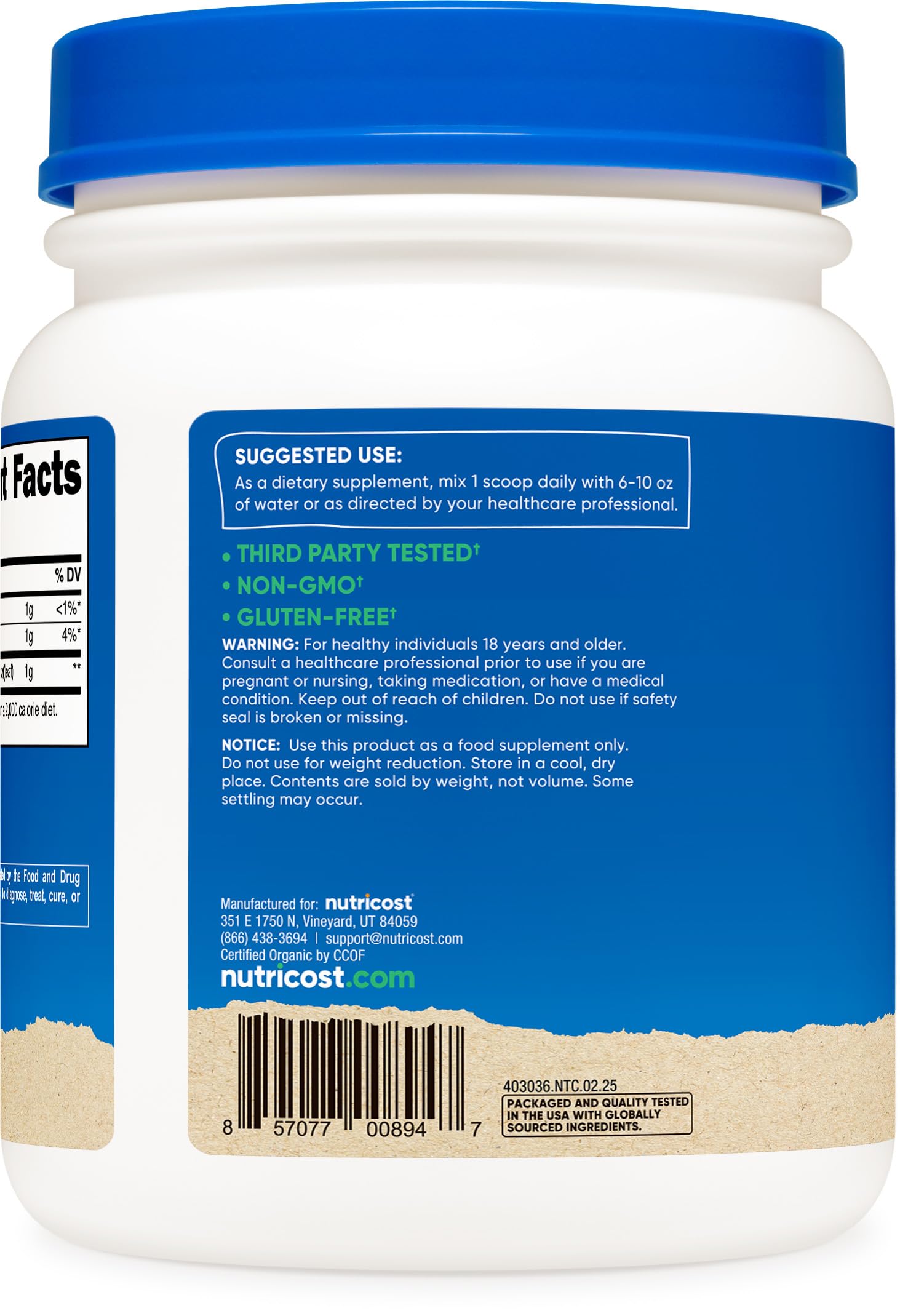 Nutricost Poudre d'Alfalfa biologique emballage courant, parfait pour rangement et conservation