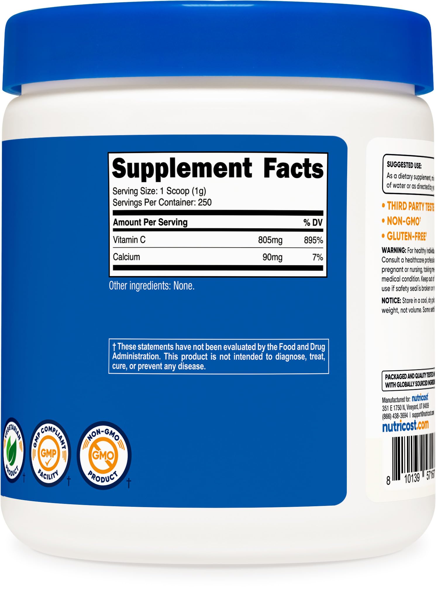 Nutricost Calcium Ascorbate — preuves de qualité avec certifications et tests ISO