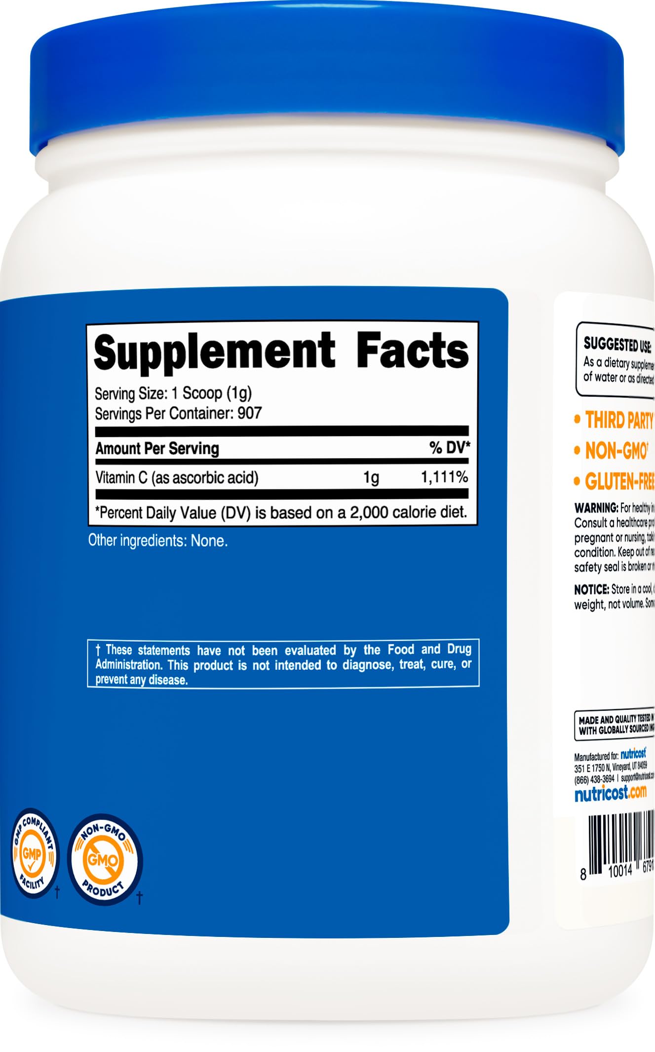 Nutricost vitamine C en poudre dans un verre prêt à se mélanger.