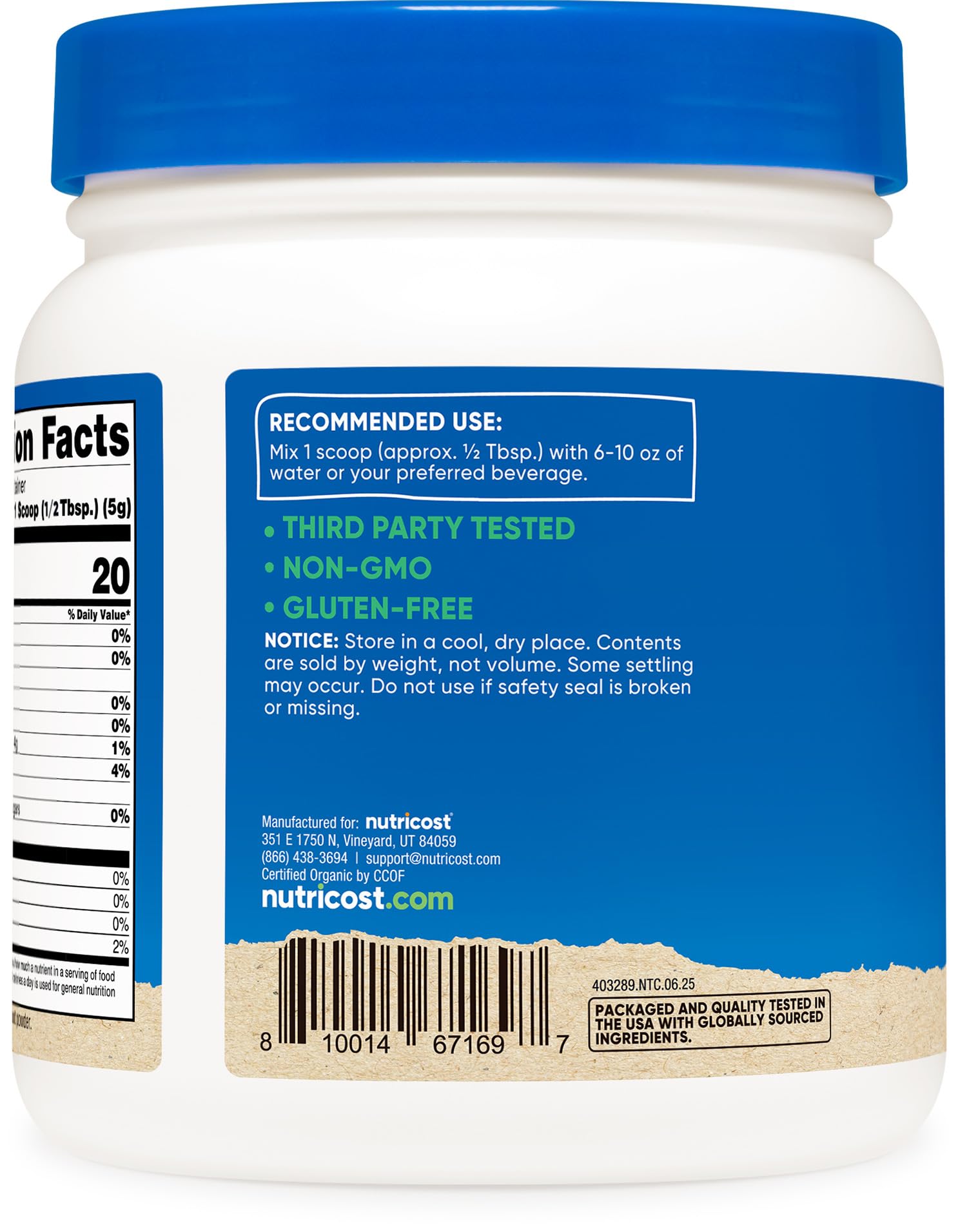 Bol contenant la poudre Nutricost Betterave Bio couleur rouge rubis.