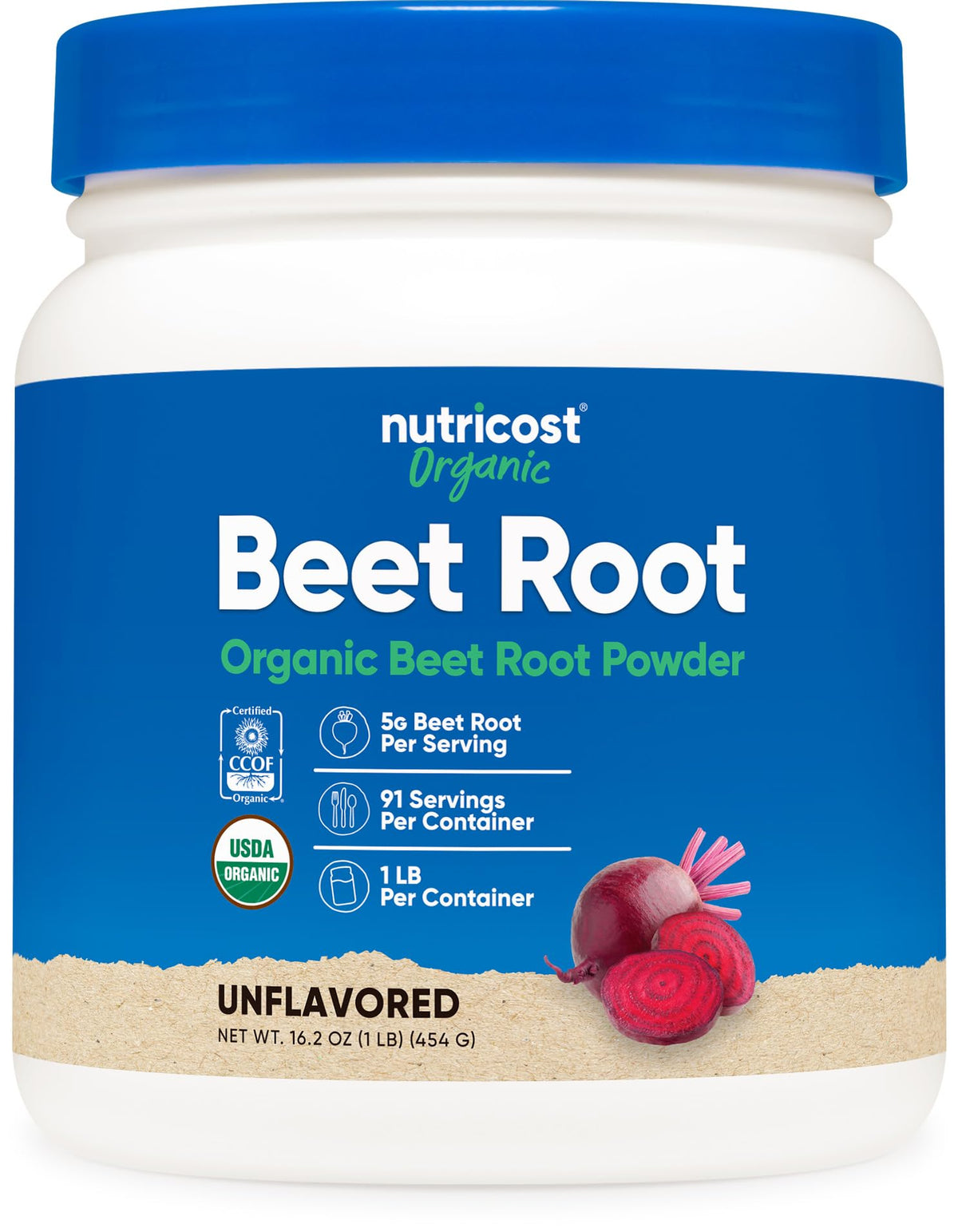 Nutricost Poudre de Betterave Bio dans une bouteille prête pour smoothies.
