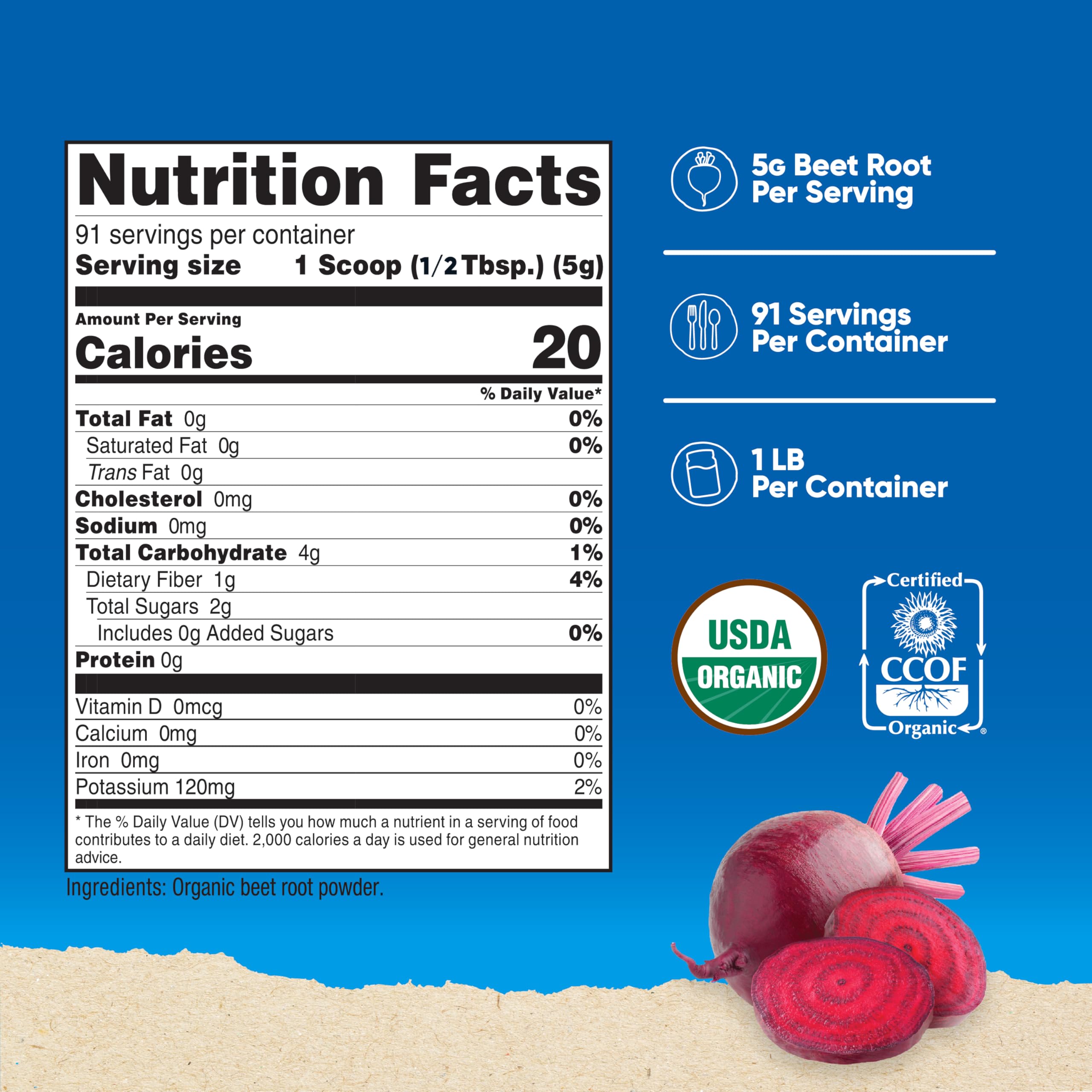 Nutricost Poudre de Betterave Bio avec cuillère-doseuse fournie.
