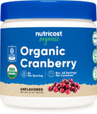 Nutricost poudre de canneberge biologique dans un bocal, prête à l'emploi et sans gluten.