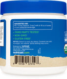 Étiquette NSF et sans gluten sur la poudre Nutricost.