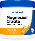 Poudre Nutricost citrate de magnésium pêche mangue dans une bouteille pratique