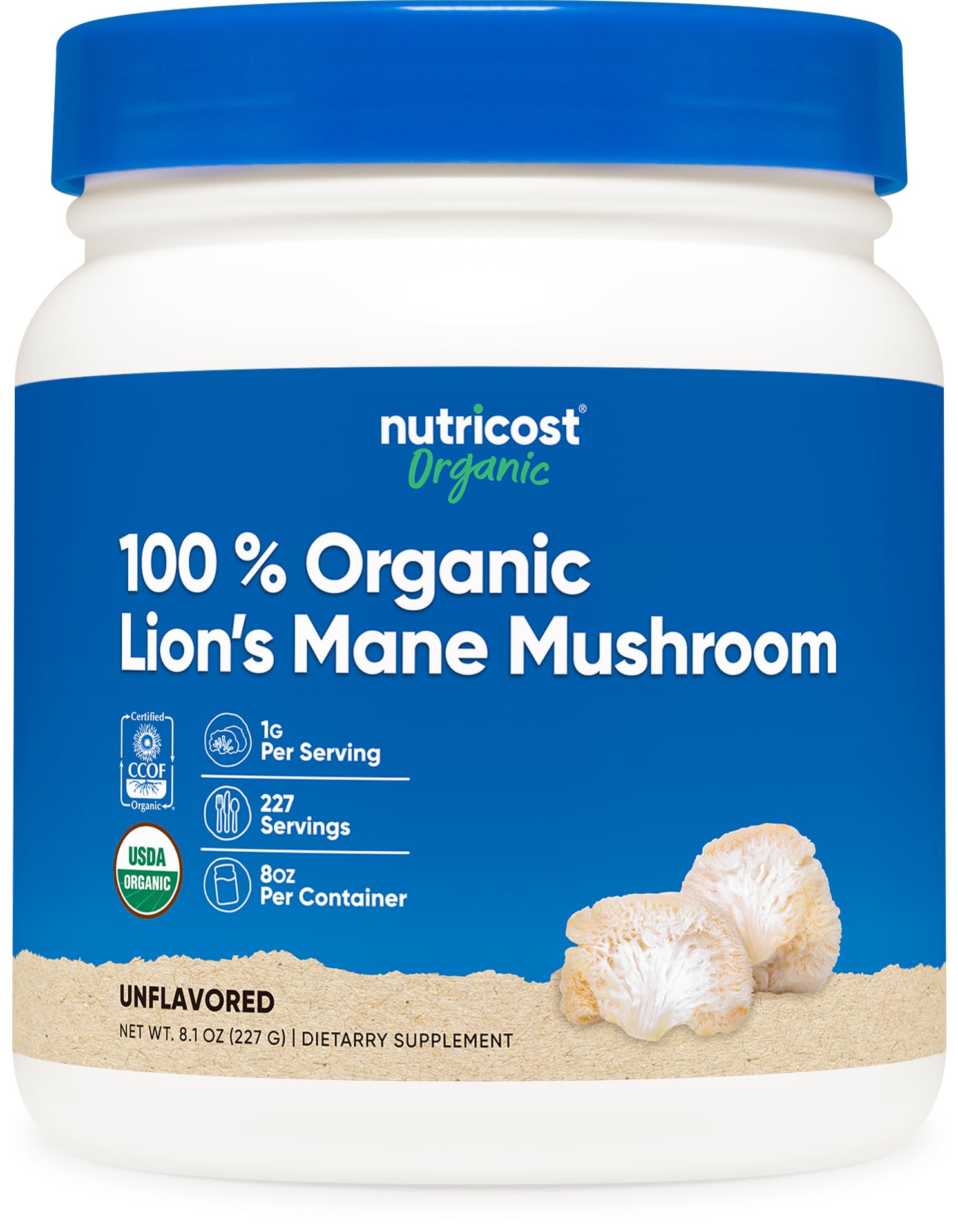 Nutricost poudre criniere de lion bouteille, pratique pour la routine quotidienne.