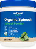 Nutricost Poudre d'épinards en bouteille, idéale pour smoothies nutritifs et naturels.