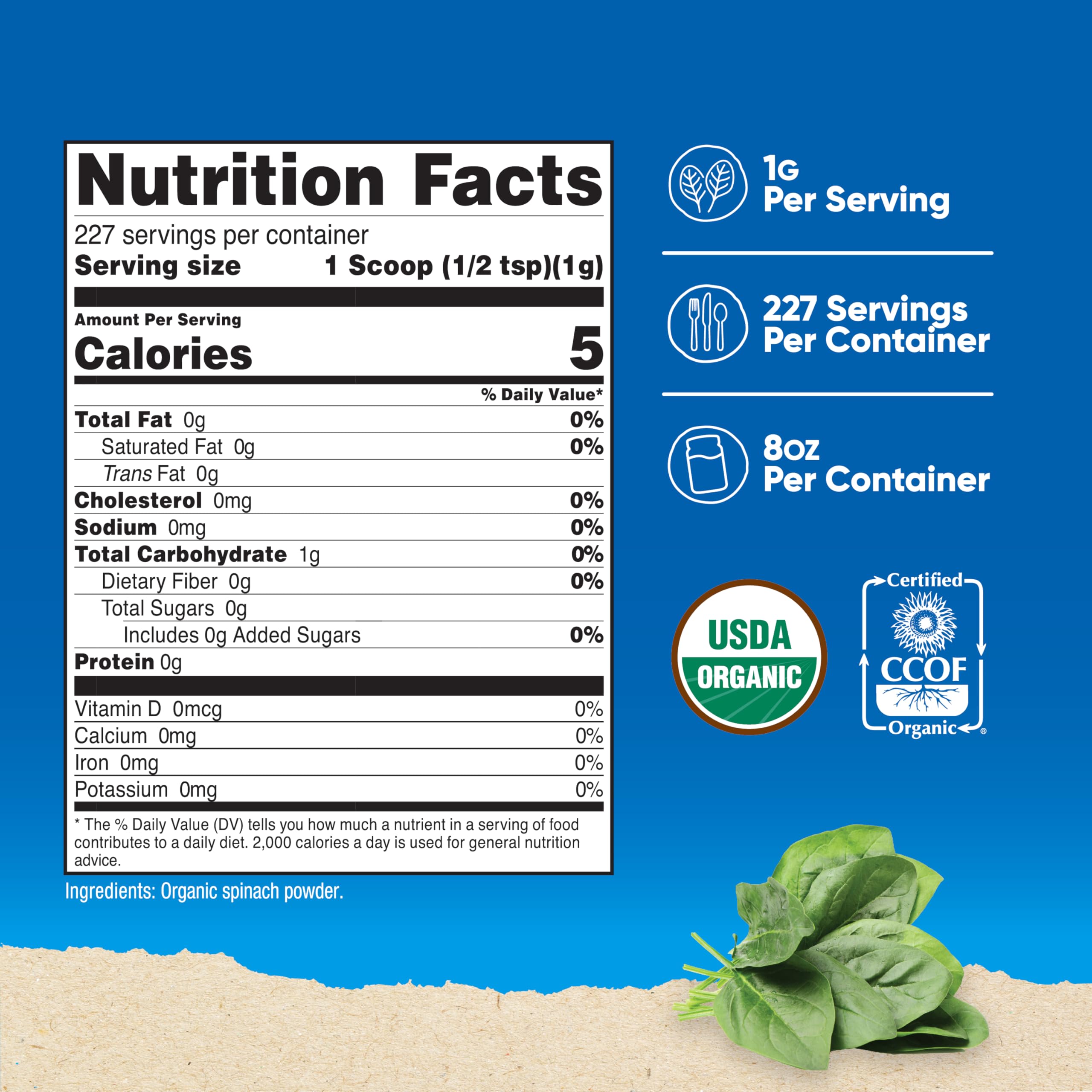 Nutricost Poudre d'épinards avec cuillère incluse, dose précise et pratique.