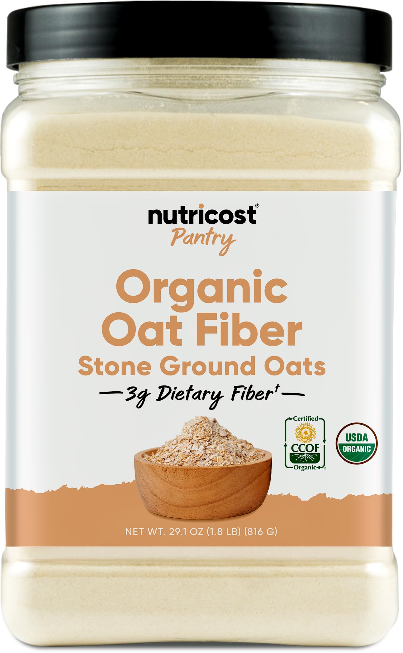 Nutricost poudre fibre avoine bio, idéale pour épaissir recettes et augmenter les fibres.