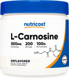 Poudre L-Carnosine Nutricost en boîte de 100 g prête à mesurer pour vos portions quotidiennes.