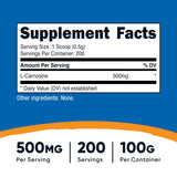 Flacon Nutricost L-Carnosine avec 200 portions, pratique pour les routines quotidiennes.