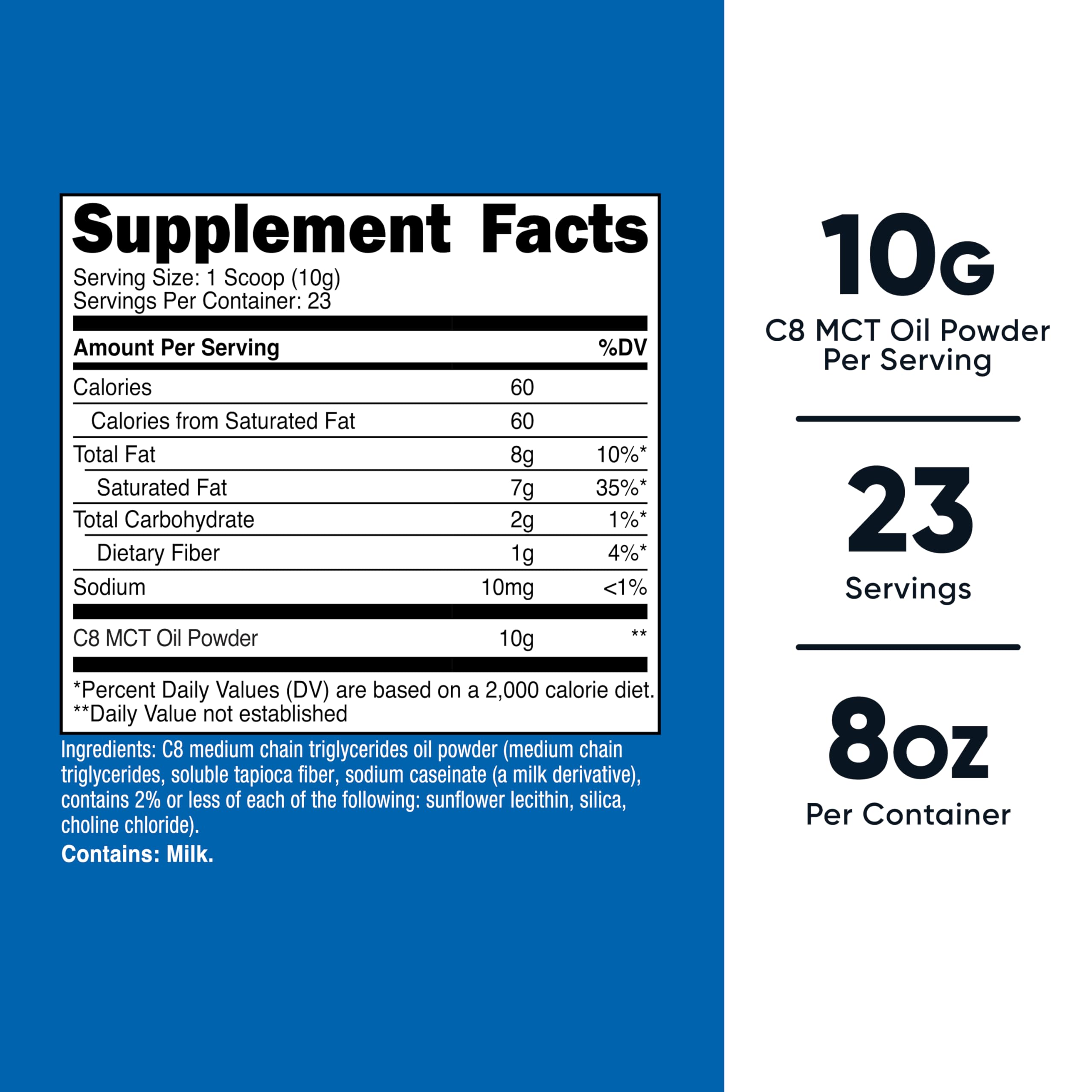 Nutricost Poudre MCT C8 - doseur inclus pour mesurer facilement.