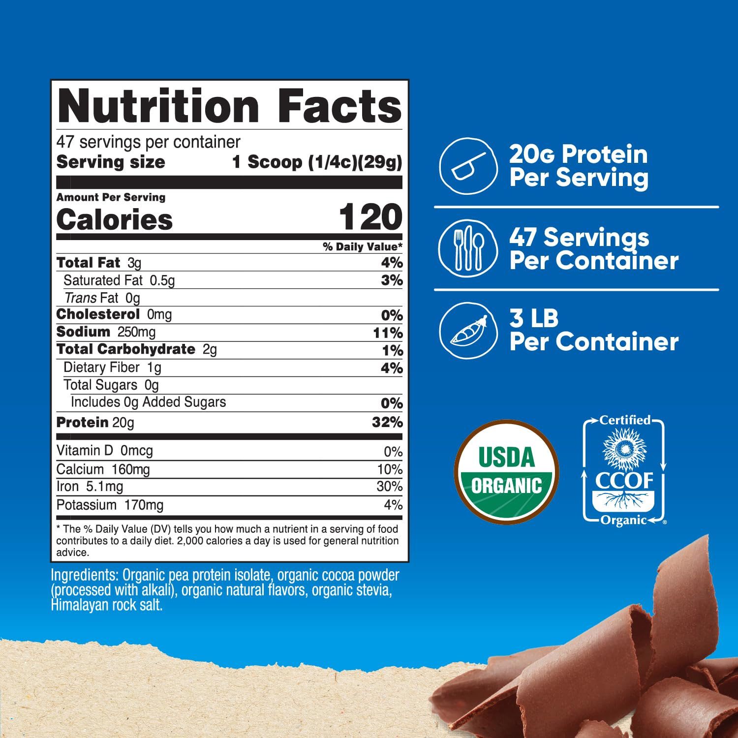 Smoothie chocolat Nutricost protéiné avec 20 g par portion.