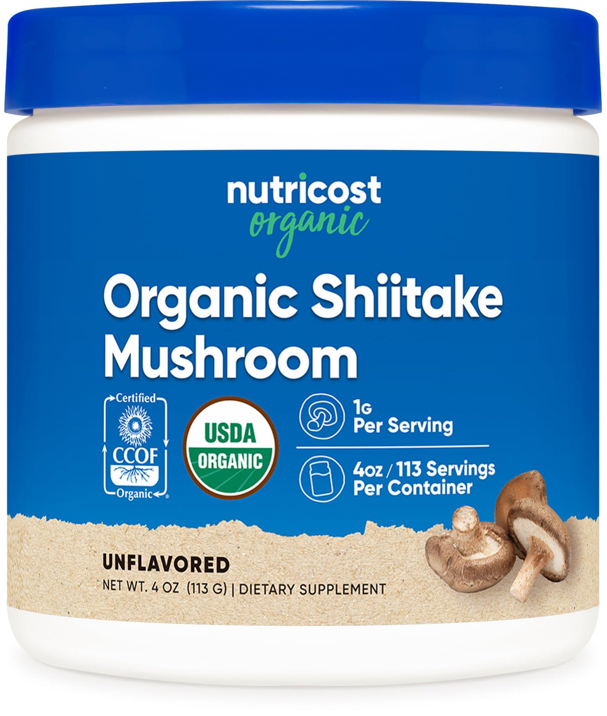 Nutricost Poudre Shiitaké bio 4oz — certifiée USDA, parfaite dans un smoothie.