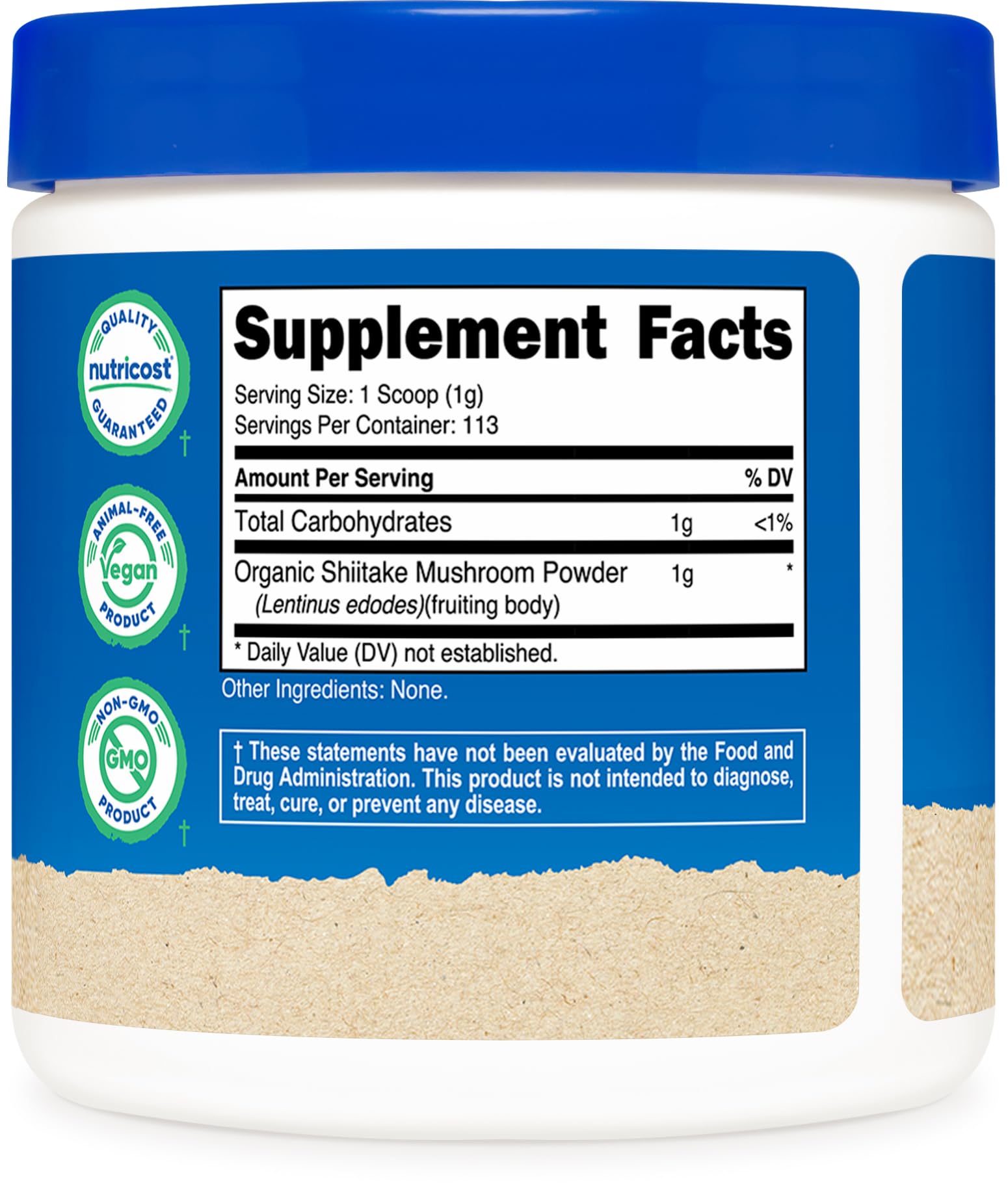 Nutricost Poudre Shiitaké bio 4oz prête à intégrer vos plats.