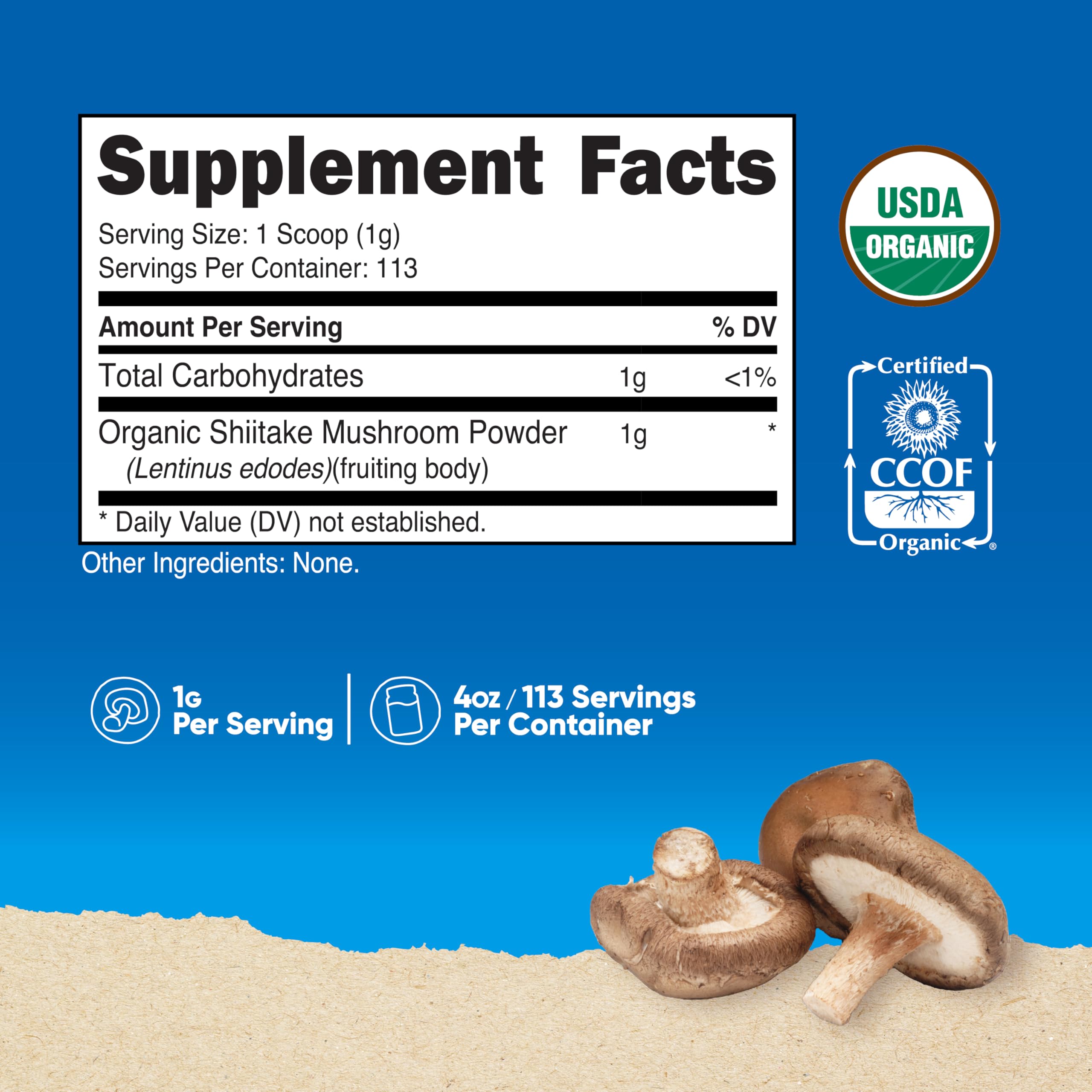 Nutricost Poudre Shiitaké bio 4oz sans gluten — idéal pour recettes variées.