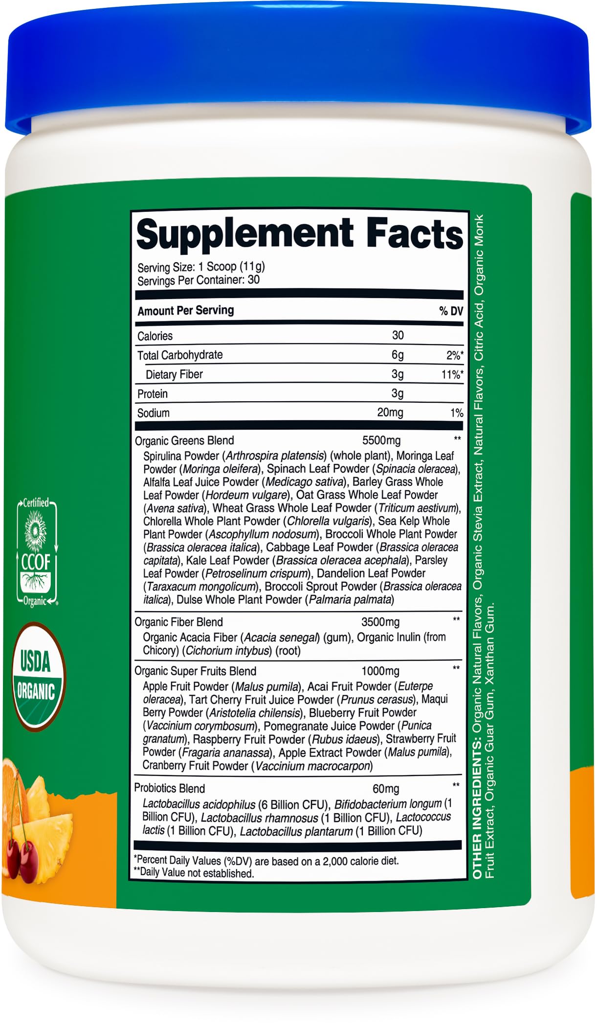 Nutricost Poudre végane Probiotiques verts, petit format idéal pour le quotidien.