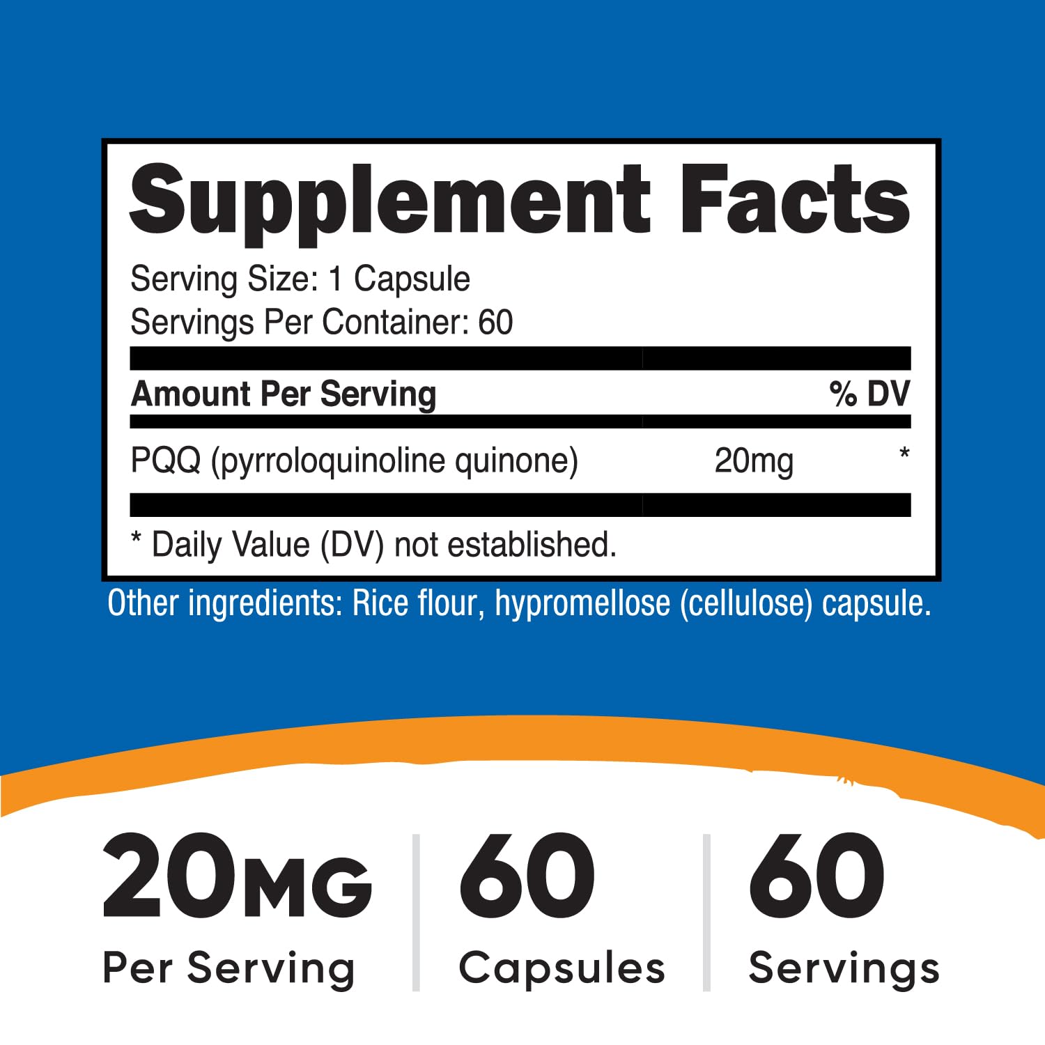 Nutricost PQQ: bouteille de 60 capsules pratique et dosée.