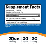 Nutricost PQQ 20 mg – bouteille prête à emporter, pratique en déplacement.