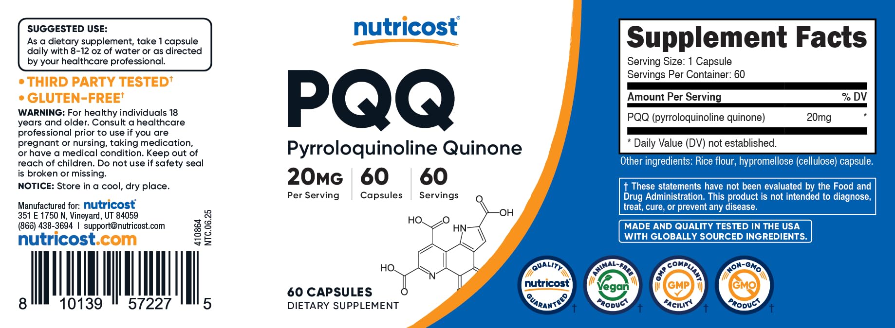 Utilisation quotidienne de Nutricost PQQ, prise simple et discrète.
