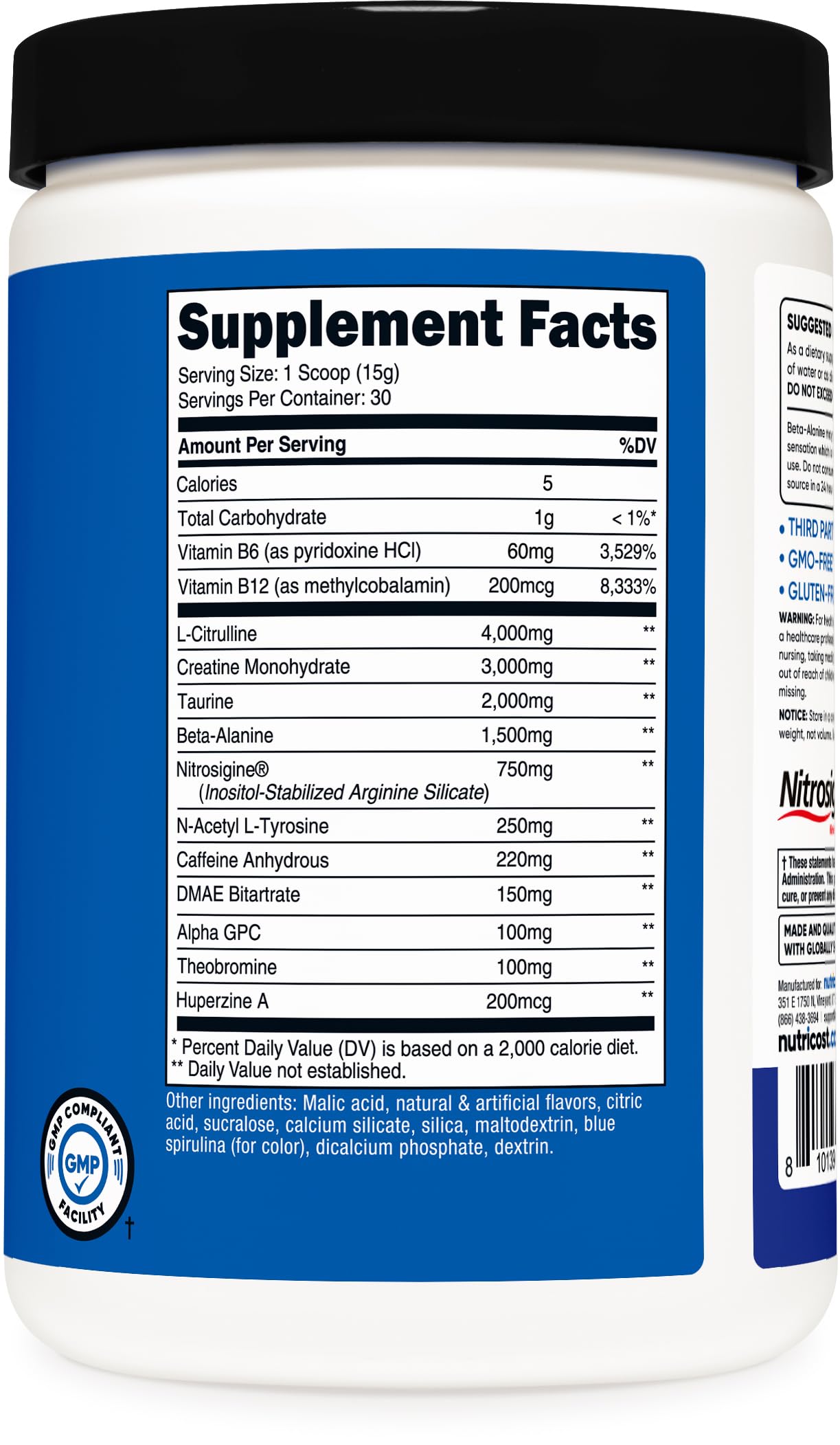 Nutricost Pre-C usine NSF GMP certifiée, qualité et sécurité assurées.