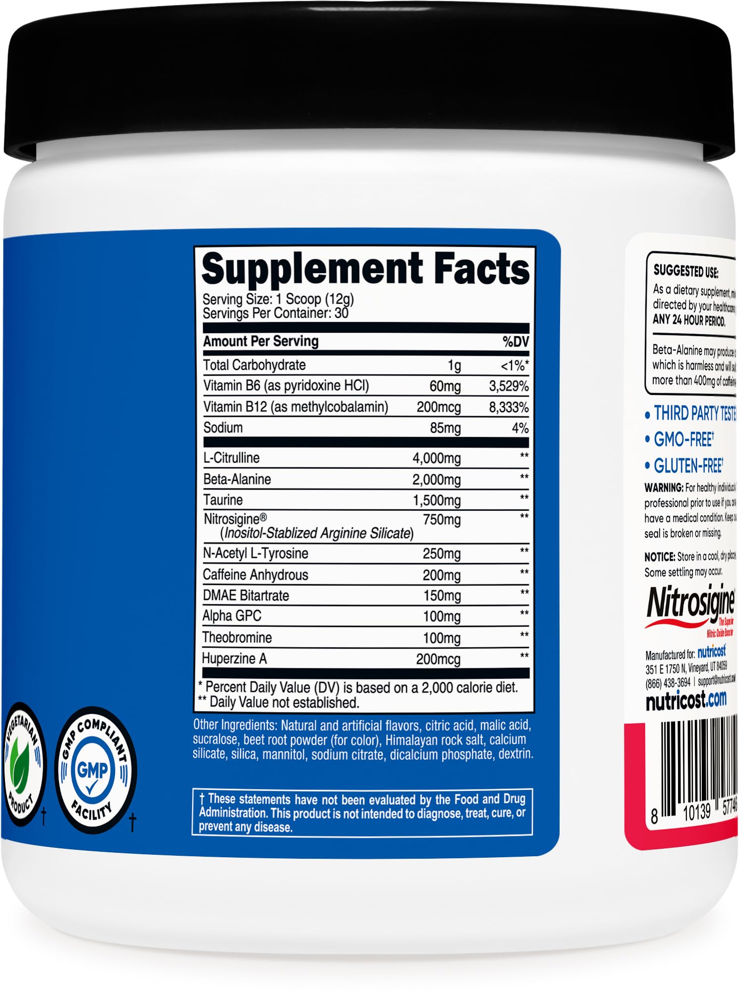 Nutricost Pre-Workout Fraise Margarita, etiquette – emballage soigné et dosage facile