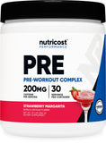 Nutricost Pre-Workout Poudre Fraise Margarita - flacon, énergie soutenue avant l'effort