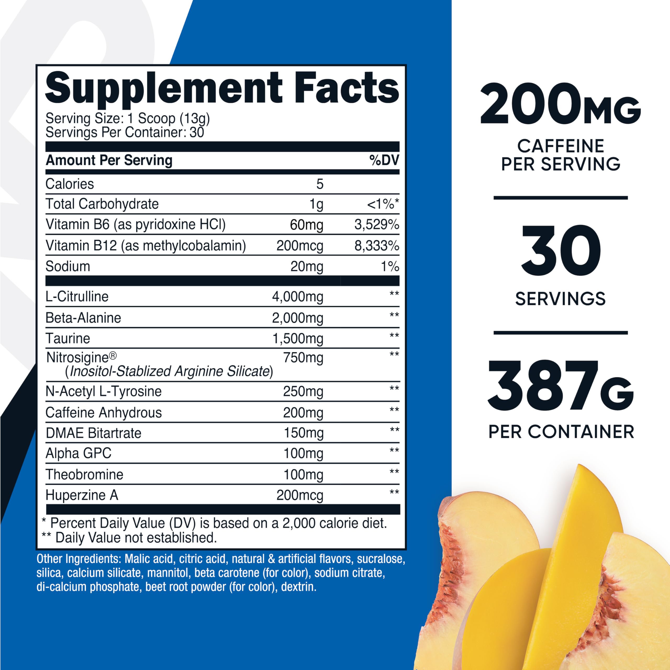 Nutricost Complexe Pré-Entraînement étiquette ingrédients, transparence et informations claires