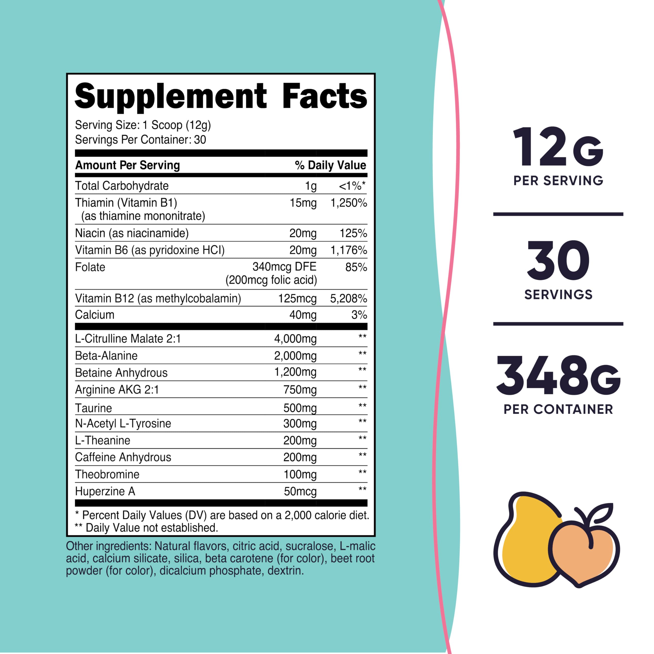 Nutricost Pre-Workout arôme pêche-mangue, savoureux et rafraîchissant pendant l’effort.