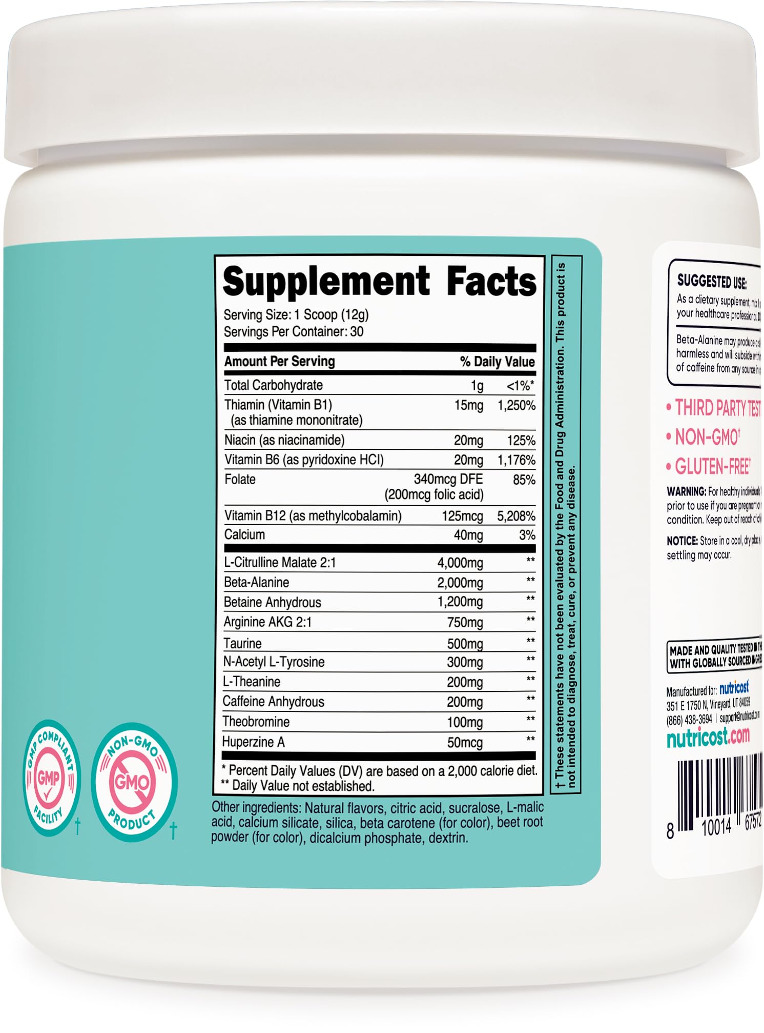 Nutricost Pre-Workout, contrôle qualité en laboratoire pour assurer la fabrication.