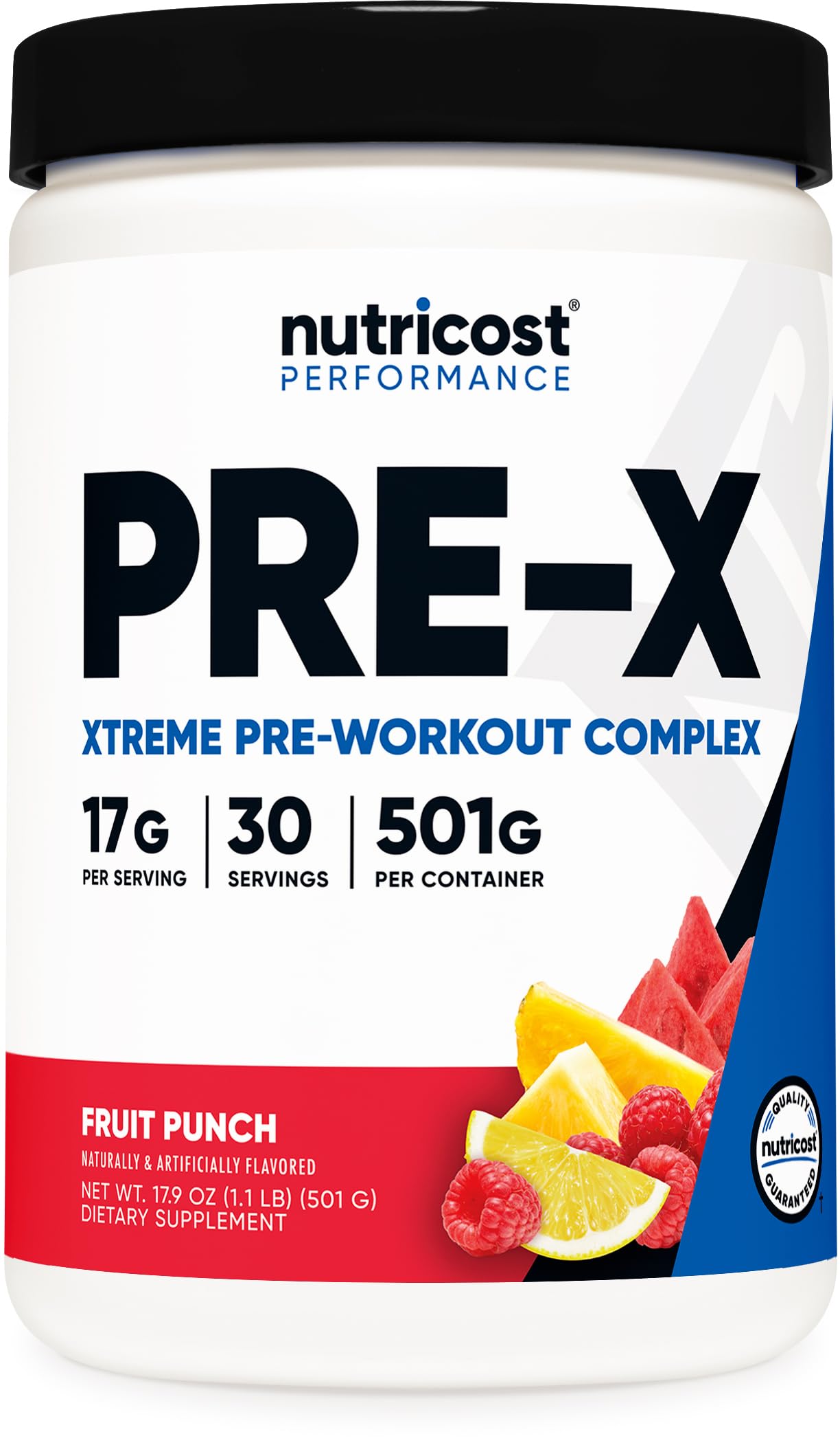 Nutricost Pre-X Xtreme Saveur fruitée: flacon prêt à mélanger pour énergie pré-entraînement.