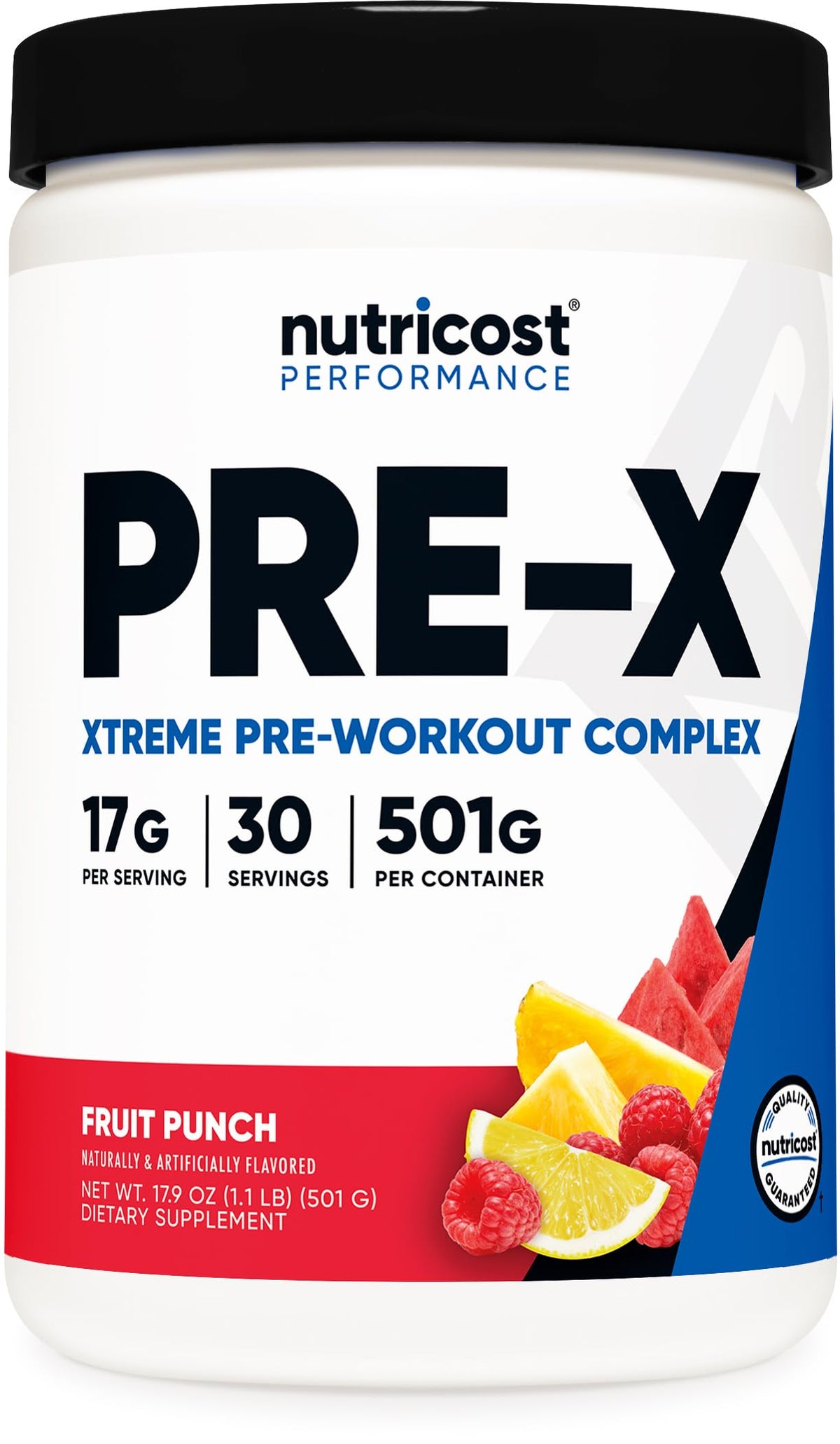 Nutricost Pre-X Xtreme Saveur fruitée: flacon prêt à mélanger pour énergie pré-entraînement.