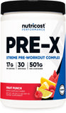 Nutricost Pre-X Xtreme Saveur fruitée: flacon prêt à mélanger pour énergie pré-entraînement.