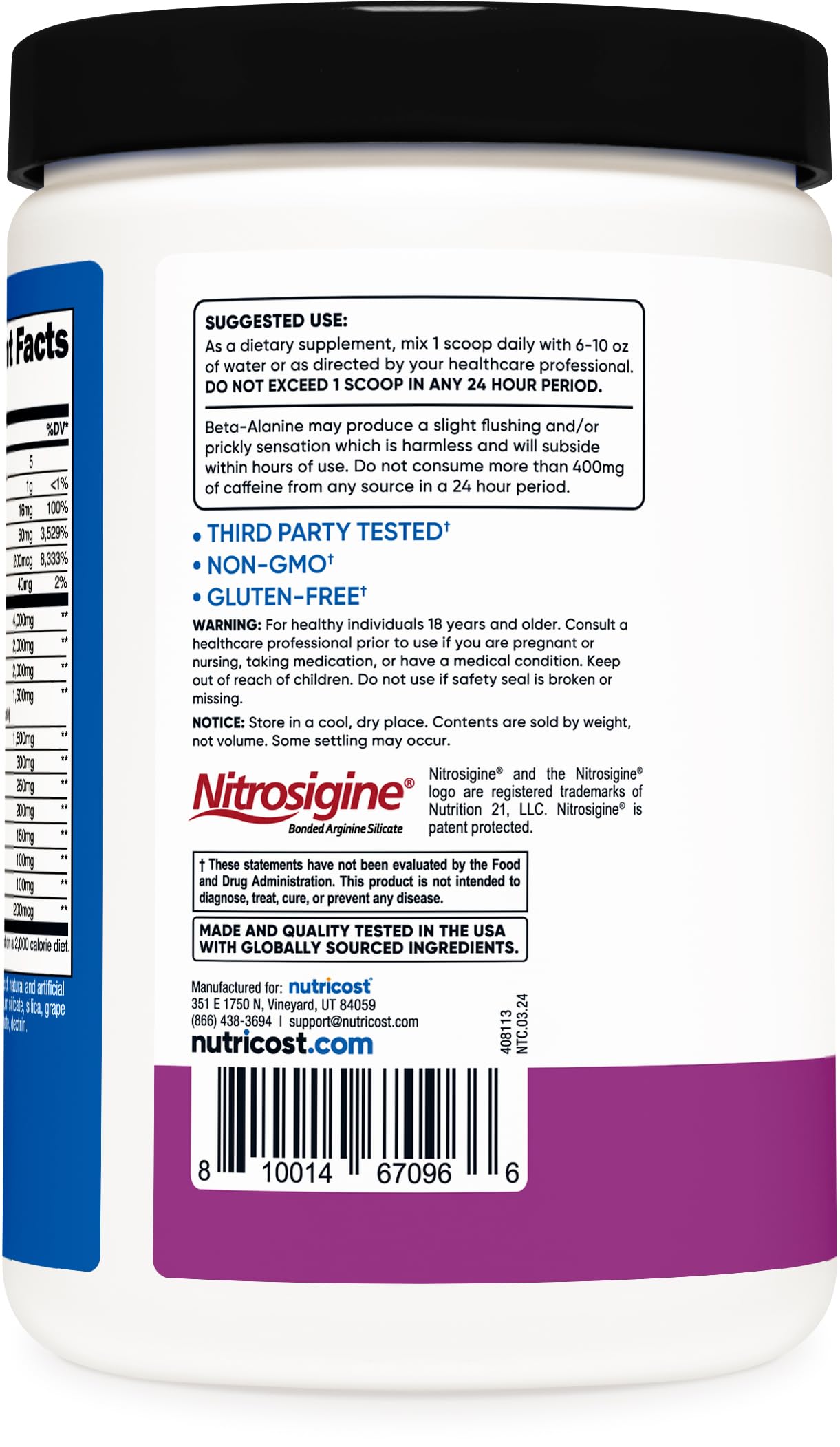 Nutricost Pre-X ingrédients L-Citrulline Malate et caféine pour focus.