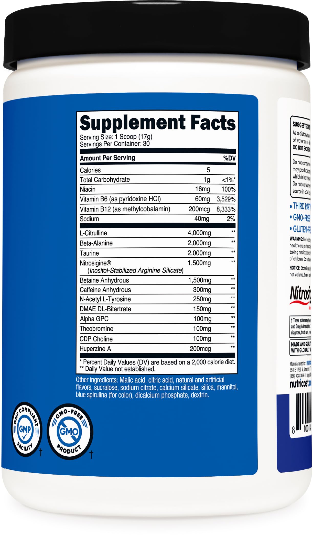 Nutricost Pre-X Xtreme fabriqué selon GMP et FDA, qualité contrôlée
