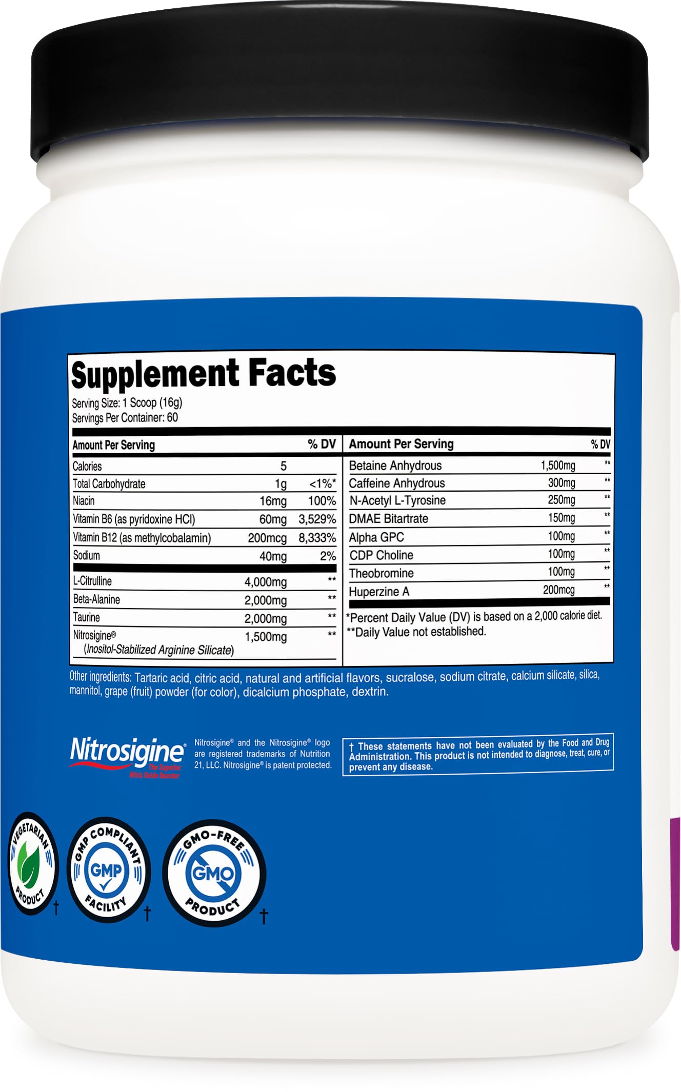 Nutricost Pre-X Xtreme ingrédients clés L-Citrulline pour performance.