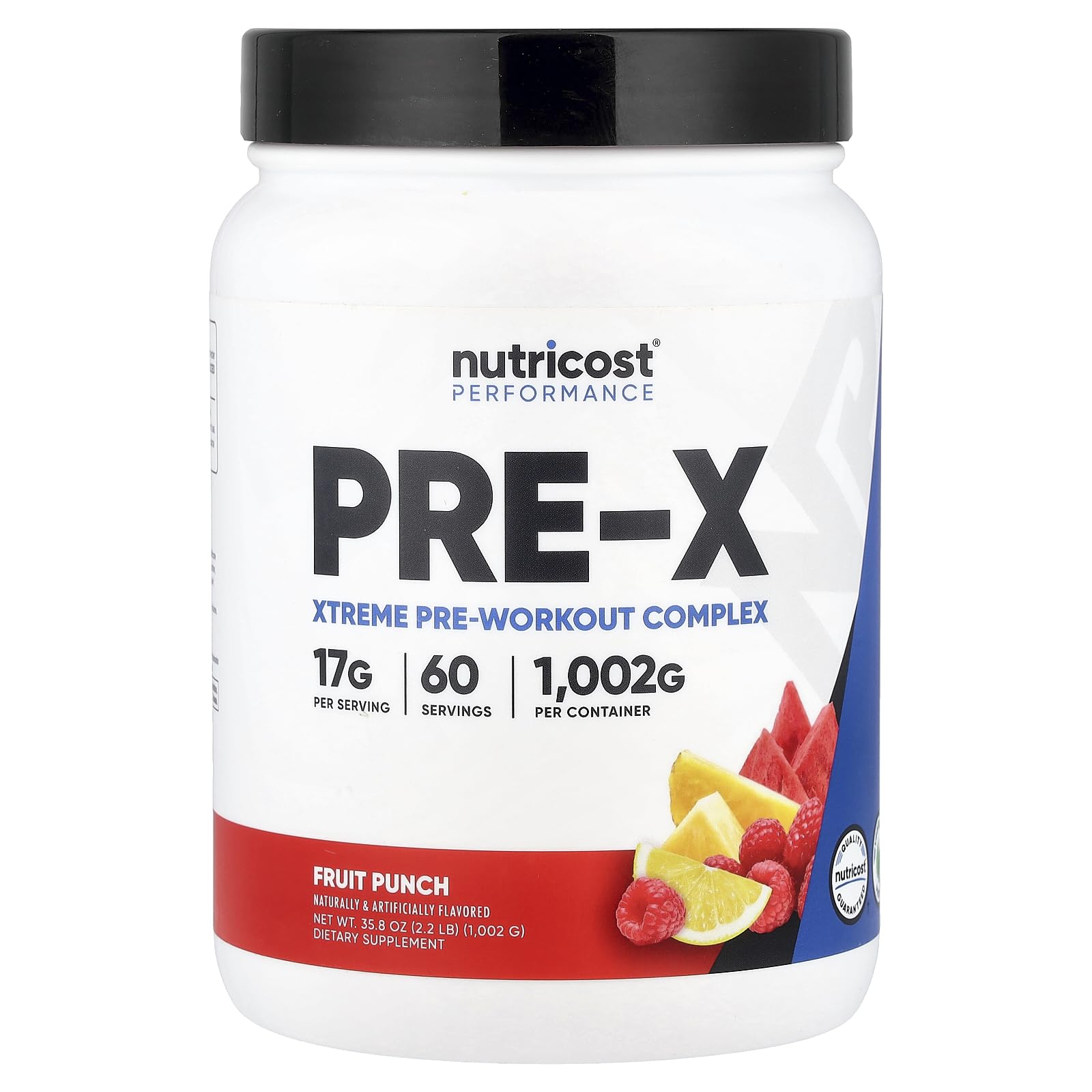 Nutricost Pre-X Xtreme Pré-Entraînement poudre Fruit Punch, flacon, énergie soutenue avant l entraînement
