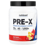Nutricost Pre-X Xtreme Pré-Entraînement poudre Fruit Punch, flacon, énergie soutenue avant l entraînement