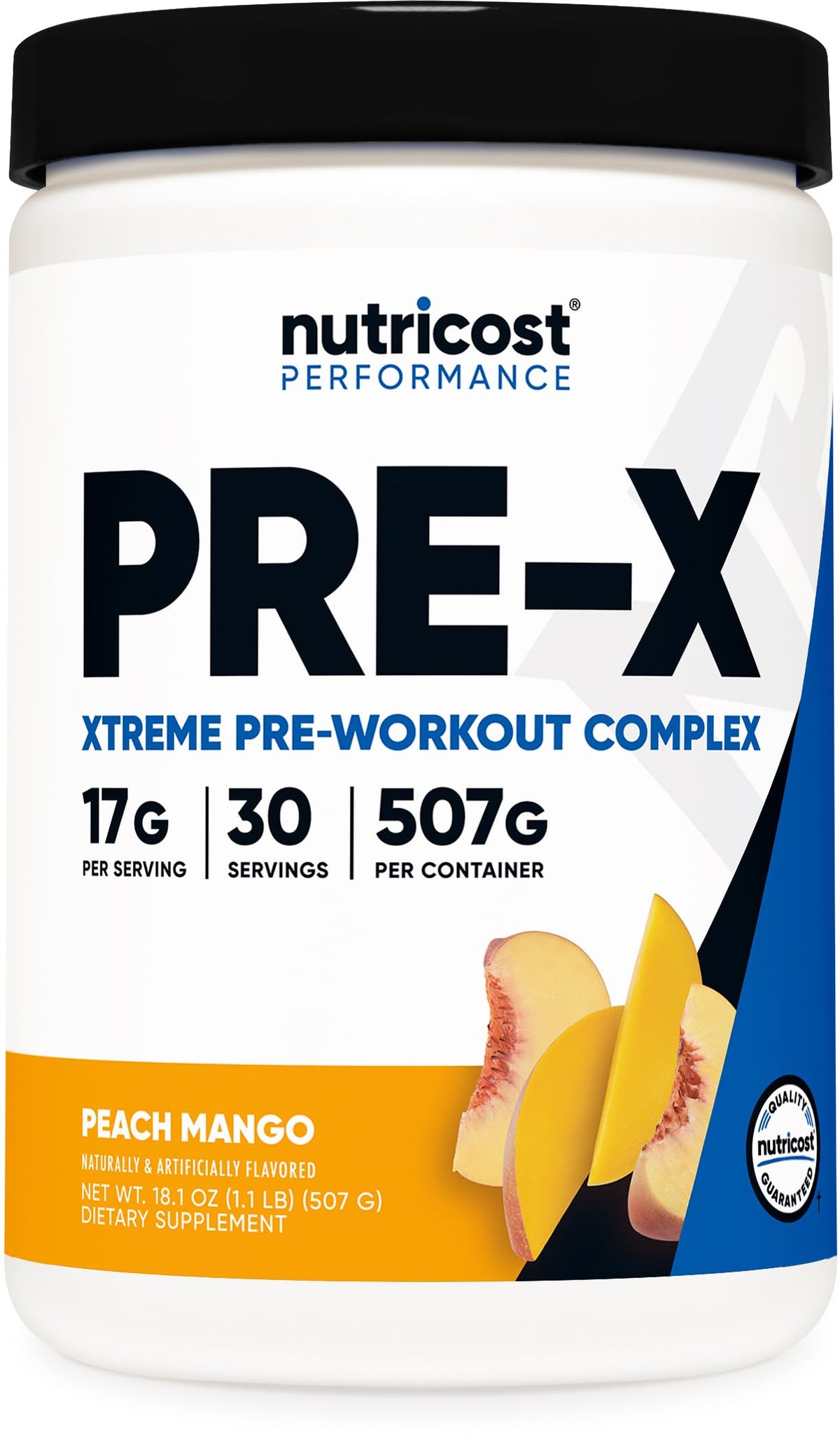 Nutricost Pre-X Xtreme emballage Peach Mango prêt pour la séance d’entraînement.