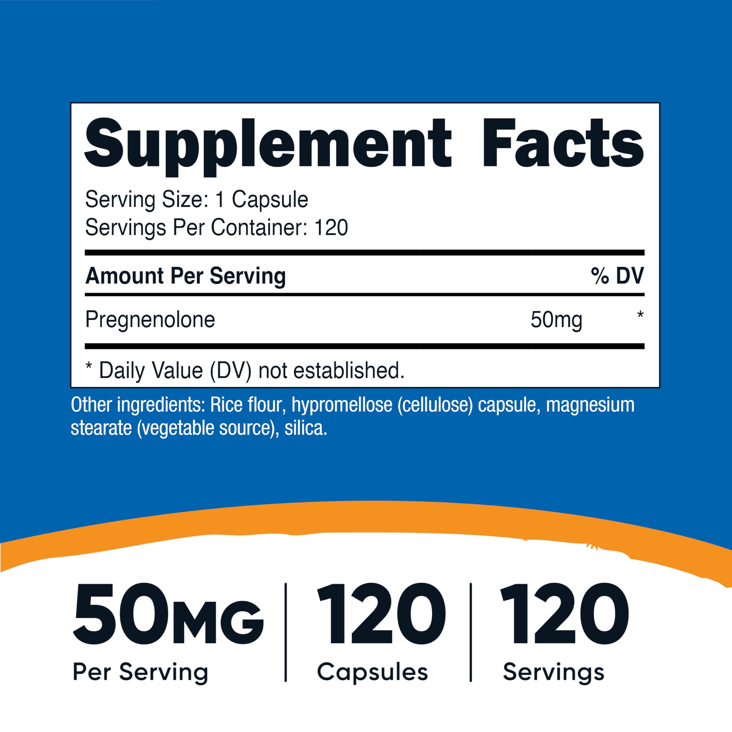 Nutricost Pregnenolone – capsules végétariennes visibles, adaptées à un régime sans gluten.