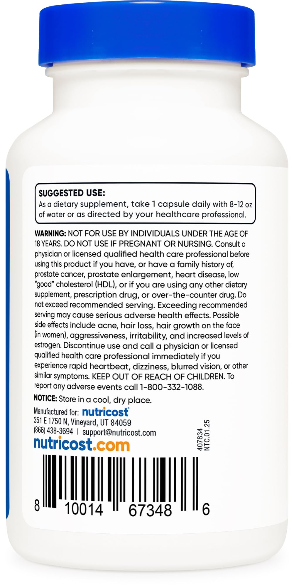 Nutricost Pregnenolone – capsules sans OGM et sans gluten, option végétarienne fiable.