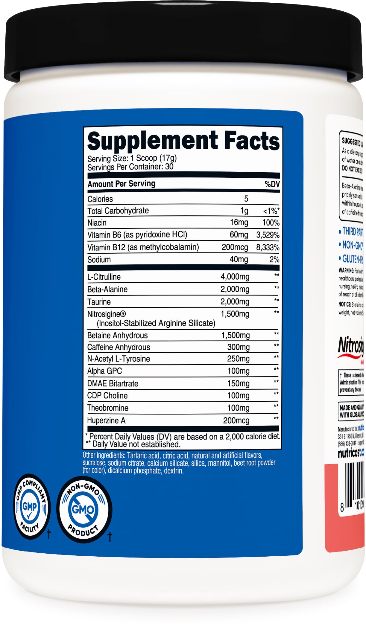 Certifications NSF et FDA: Nutricost Pre-Workout Pastèque garantit la qualité.