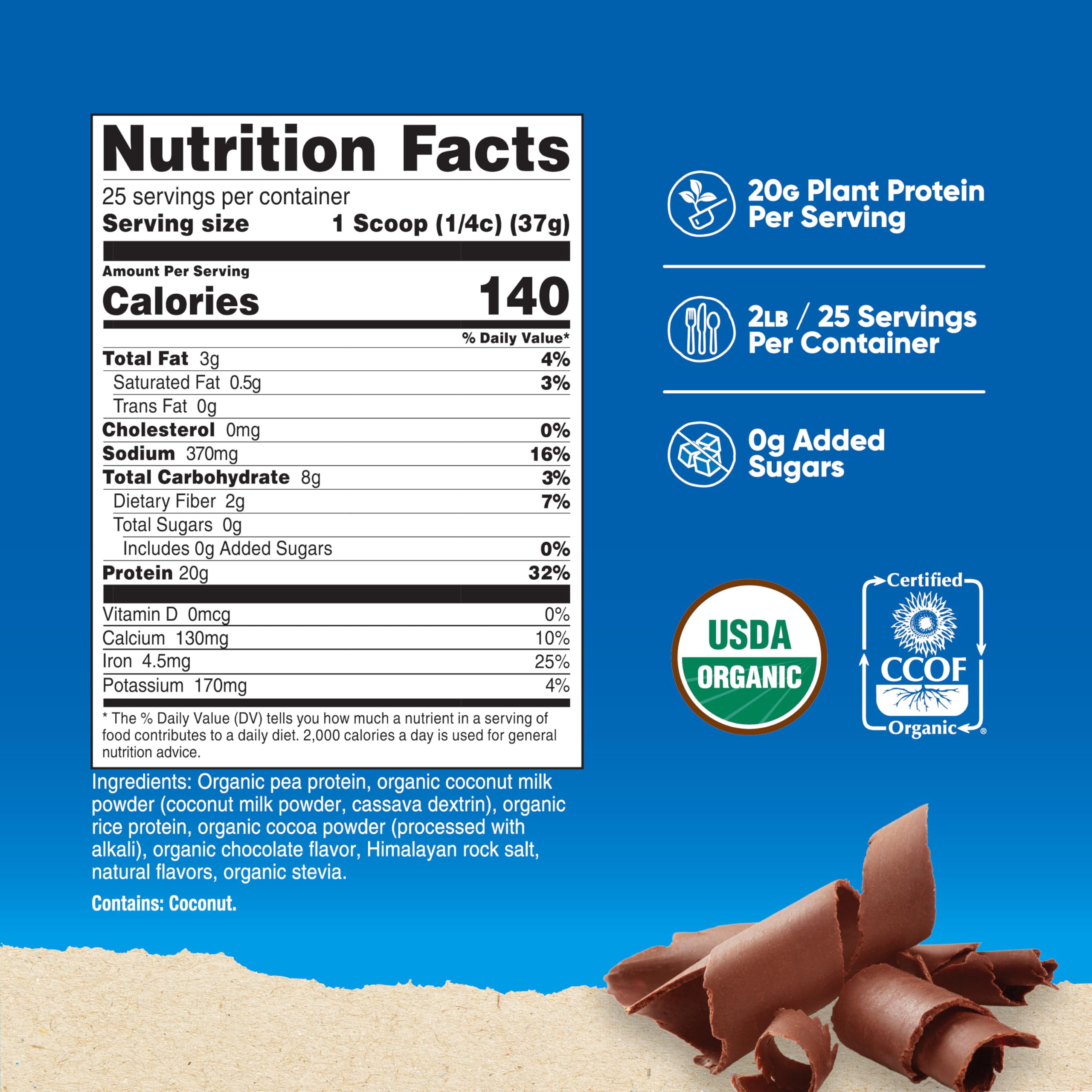 Nutricost protéine végan chocolat 2 lb — étiquette et certifications visibles pour la confiance.
