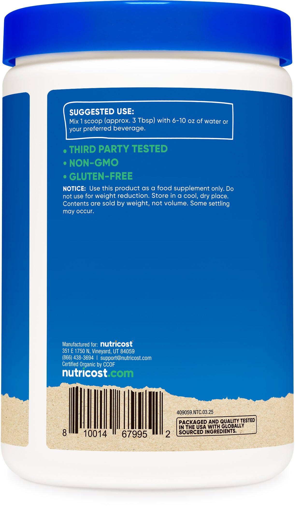 Nutricost protéine œuf bio naturel sans gluten, idéale pour régimes spécifiques.