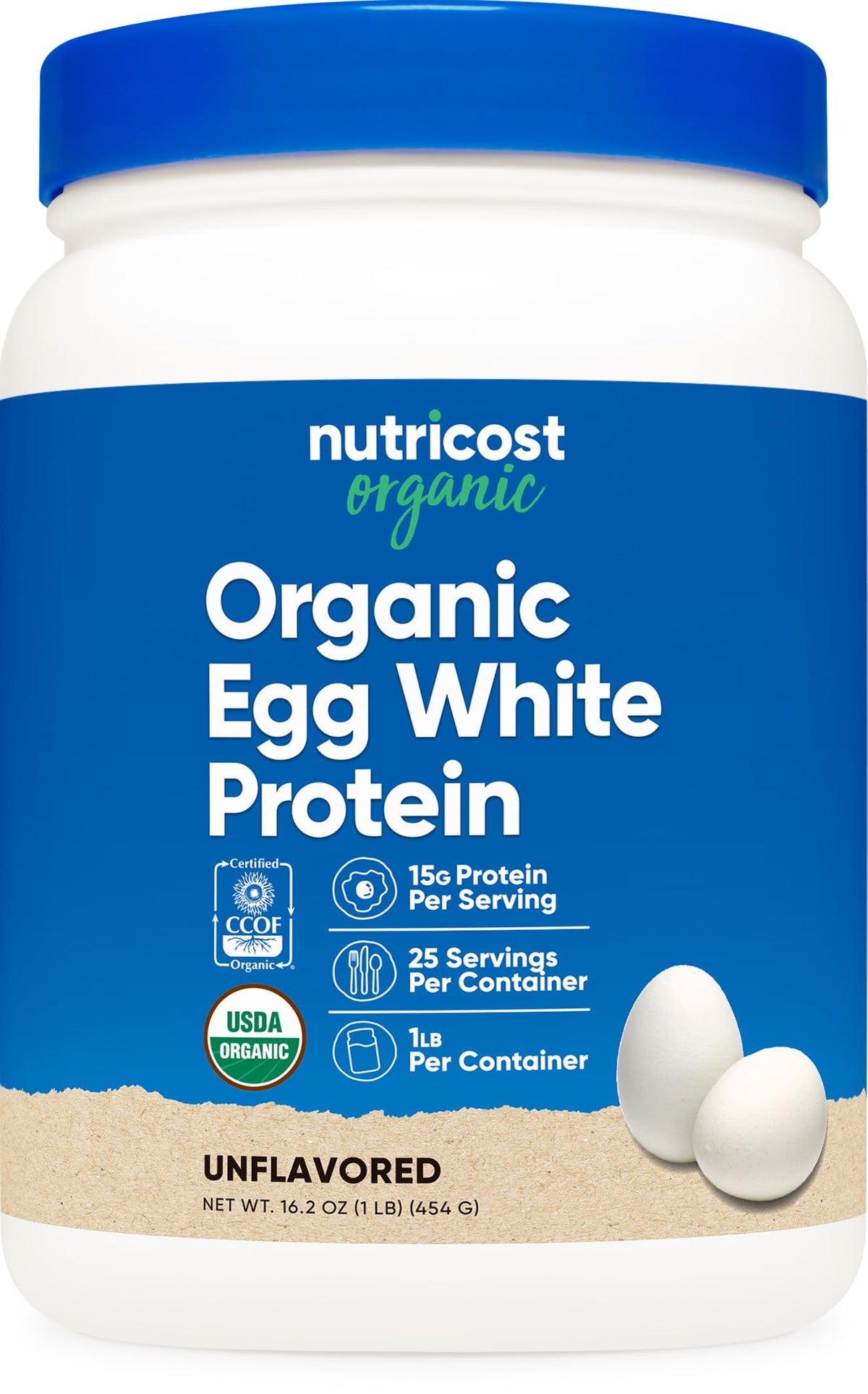 Nutricost Protéine Blanc d Oeuf Bio dans pot neutre, usage polyvalent.