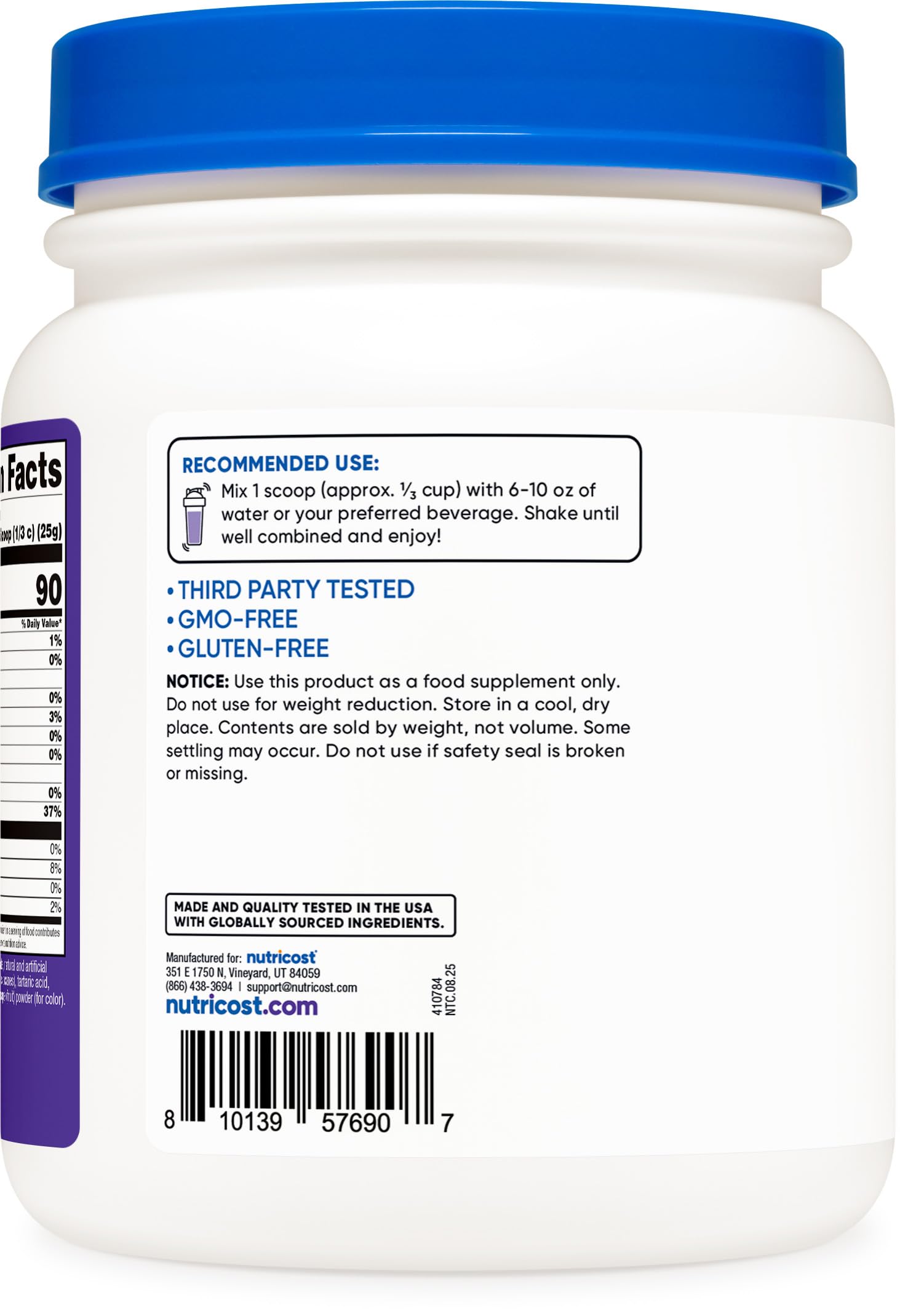 Nutricost protéine isolée de lactosérum, certifications NSF et GMP, sécurité FDA.